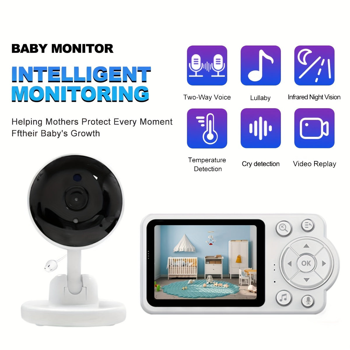 Smart Monitor with Two-Way Audio 720P Video Infrared Night Vision Temperature Detection