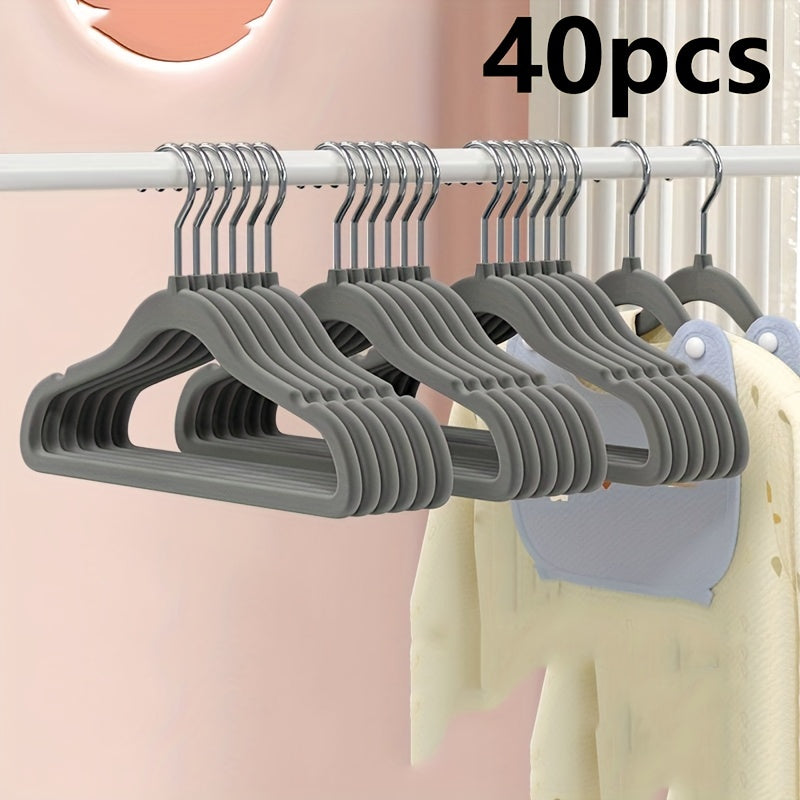 Children's Velvet Hangers Set with Non-Slip Felt and Black Hooks, Space-Saving Flocking Hangers
