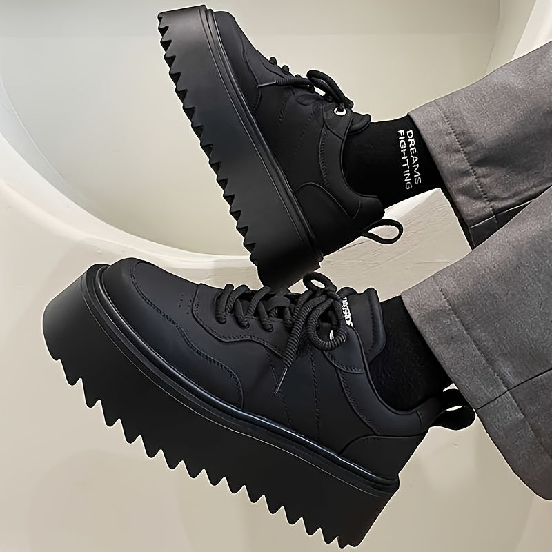 Men's Solid Color Thick Sole Sneakers Non-Slip Low-Top Casual Street Style