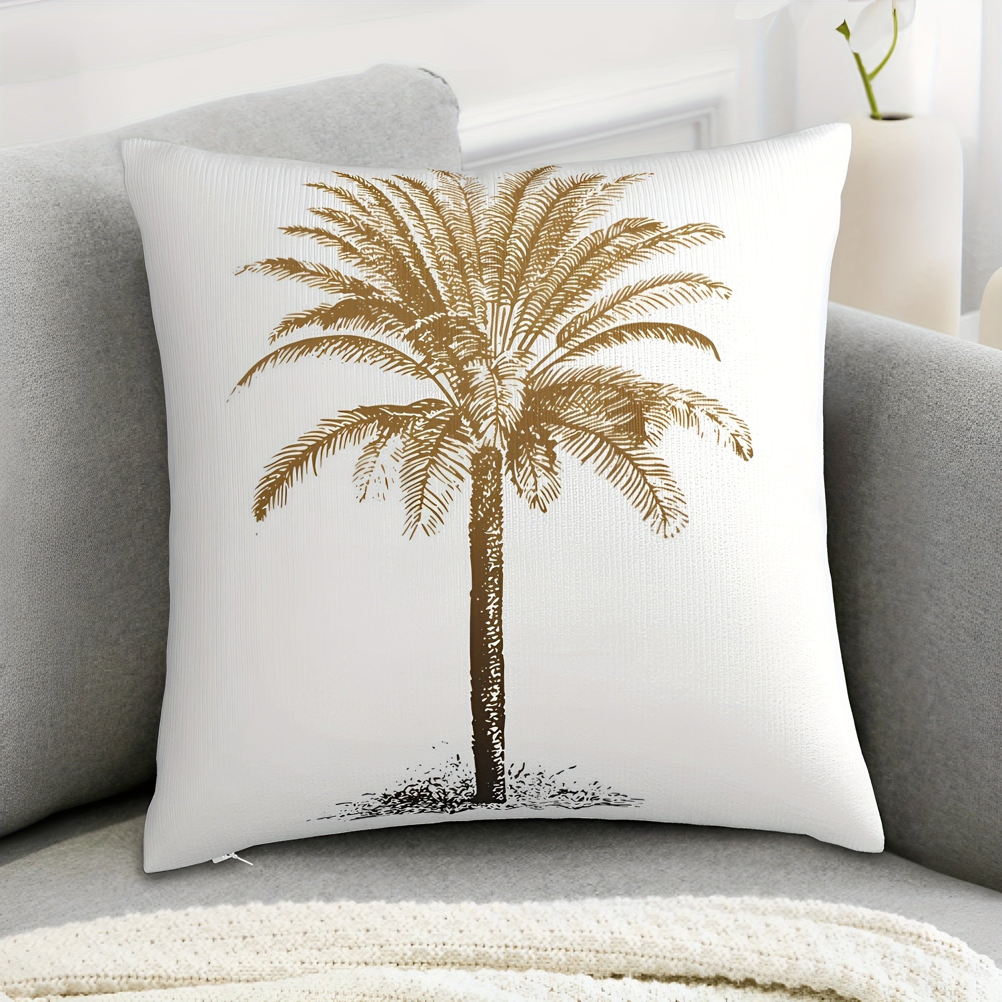 Yellow Cushion Cover with Retro Tropical Plant Pattern 45.72x45.72 cm Square Pillowcase