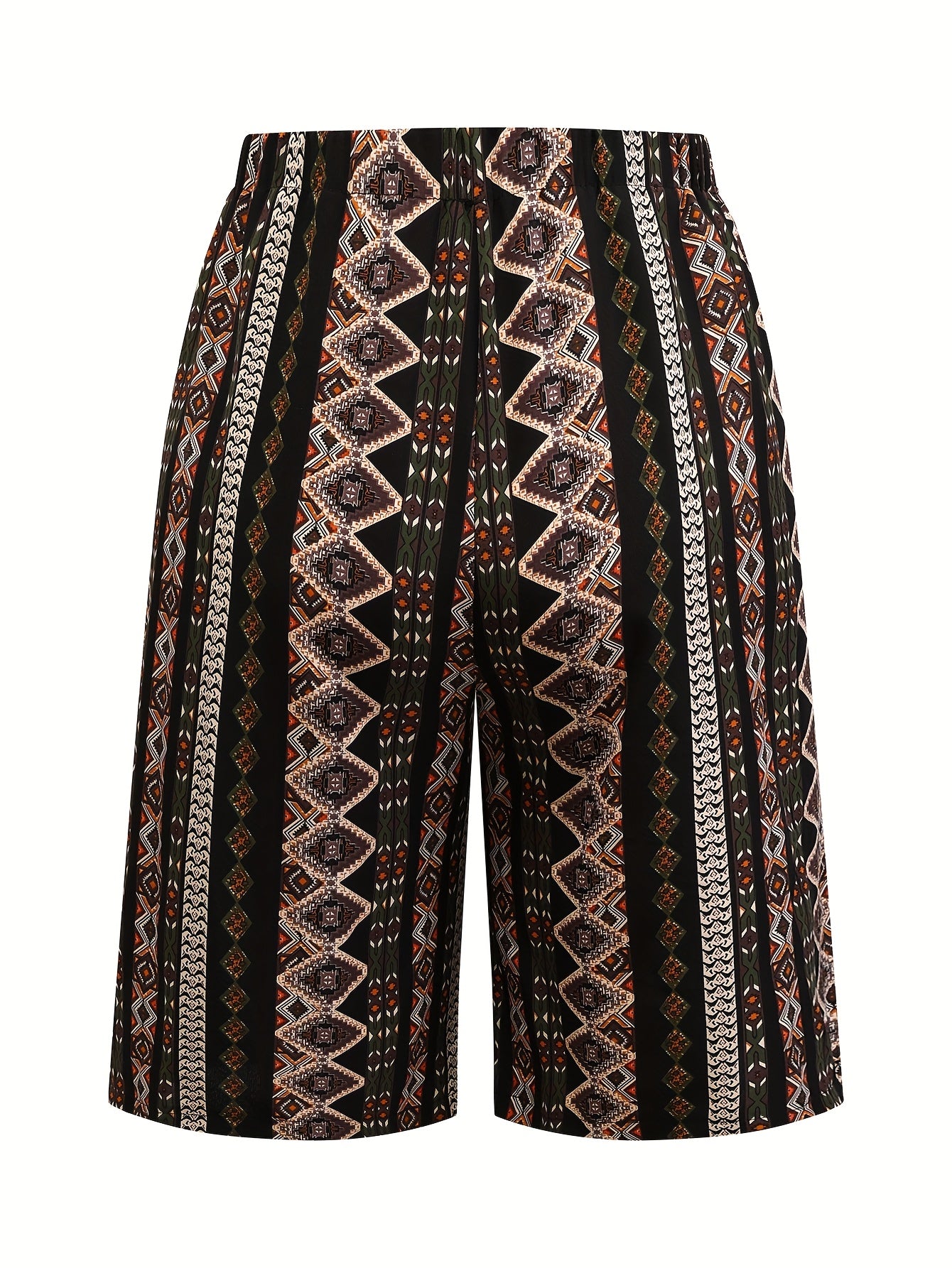 Брюки женские больших размеров с цветными блоками и геометрическим принтом - легкие, с регулируемым поясом