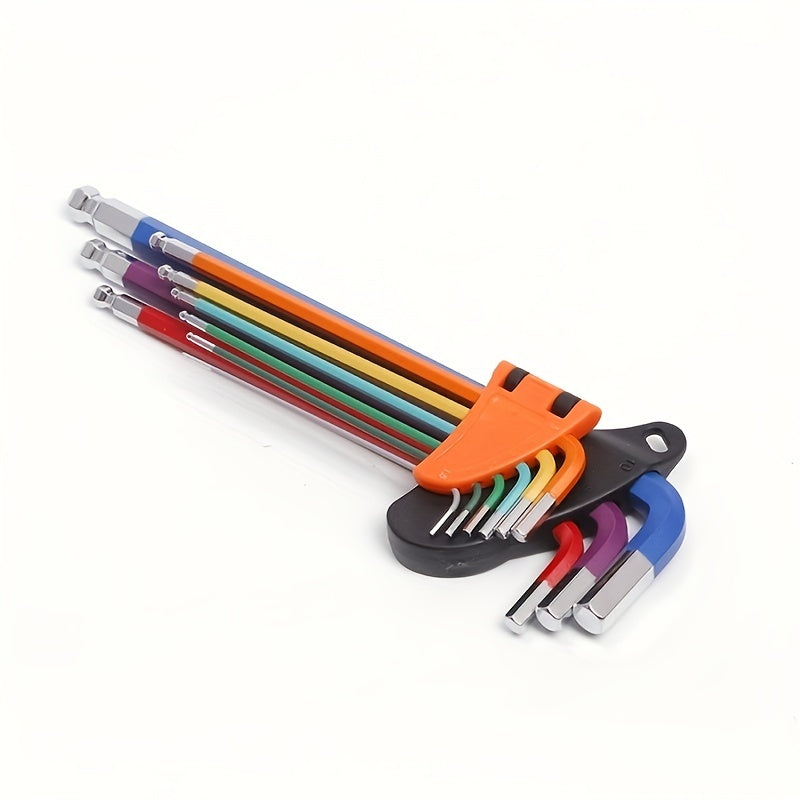 9-Piece Color Hex Key Set Chrome Vanadium Steel Ball Head Folding Wrenches