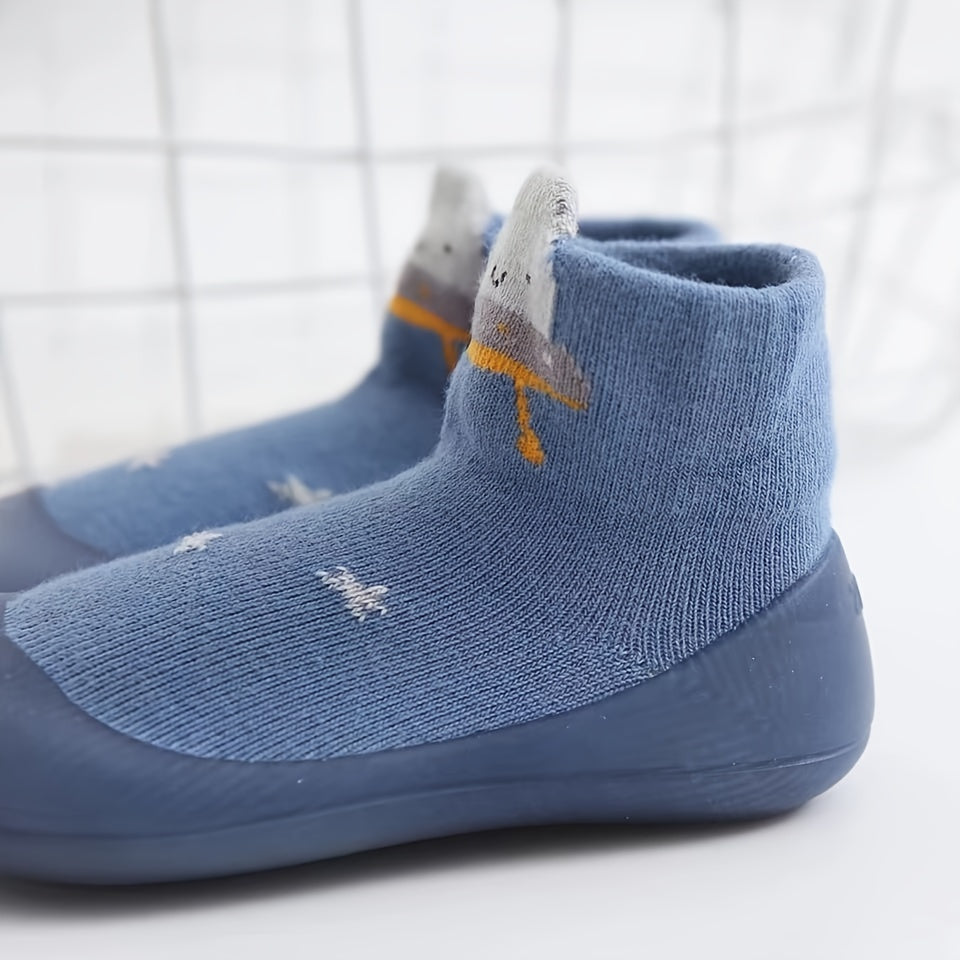 Baby Boys Light Blue Cotton Slip-On Shoes with Non-Slip Rubber Sole for First Walkers