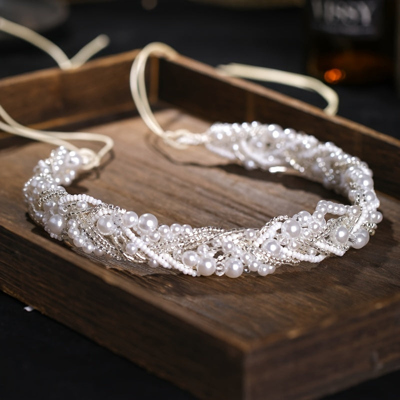 Women's Bridal Crystal Faux Pearl Tiara Headband Wedding Hair Accessories Rhinestone Vine Band