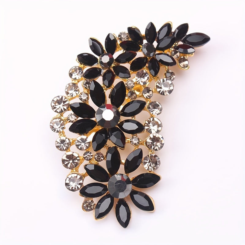 Vintage Style Rhinestone Brooch Pin with Irregular Feather and Marquise Design