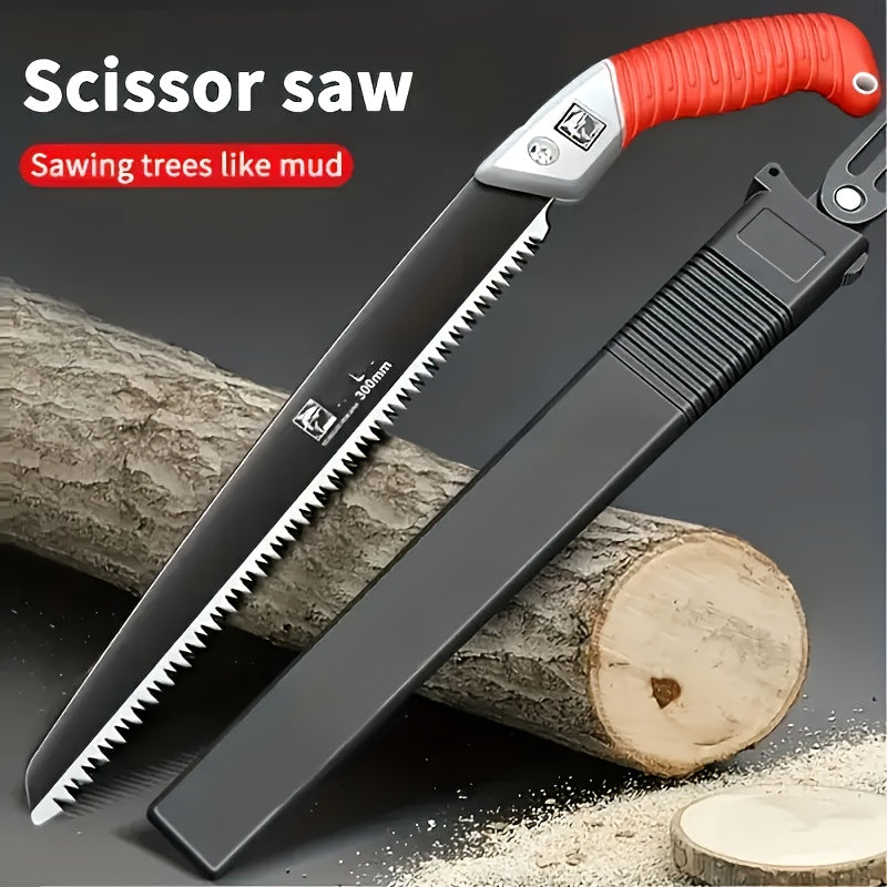 Manganese Steel Pruning Saw with Red Handle for Gardening and Tree Trimming