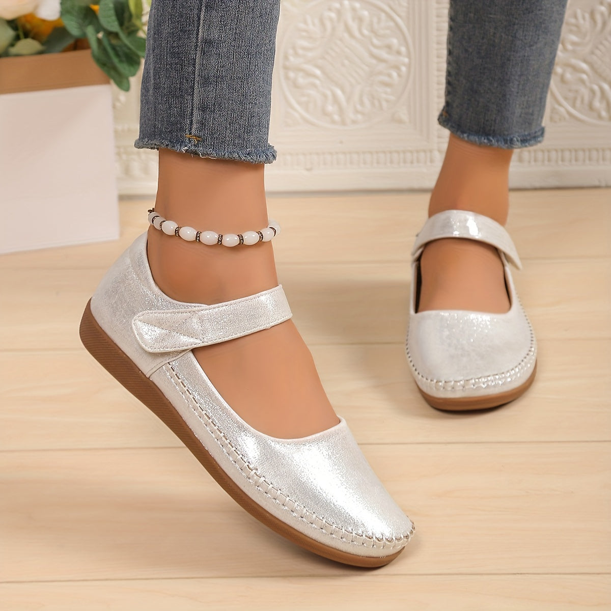 Ladies Flat Shoes Lightweight Comfortable Round Toe Buckle Strap Casual
