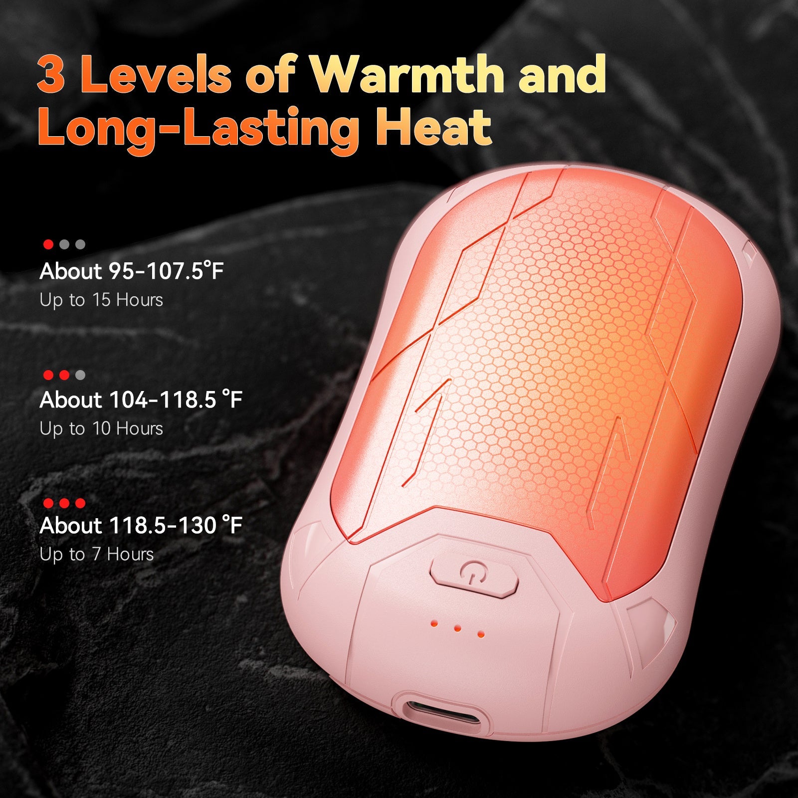 Portable Hand Warmer with Dual-Sided Heating, USB-C Rechargeable, 3 Heat Levels