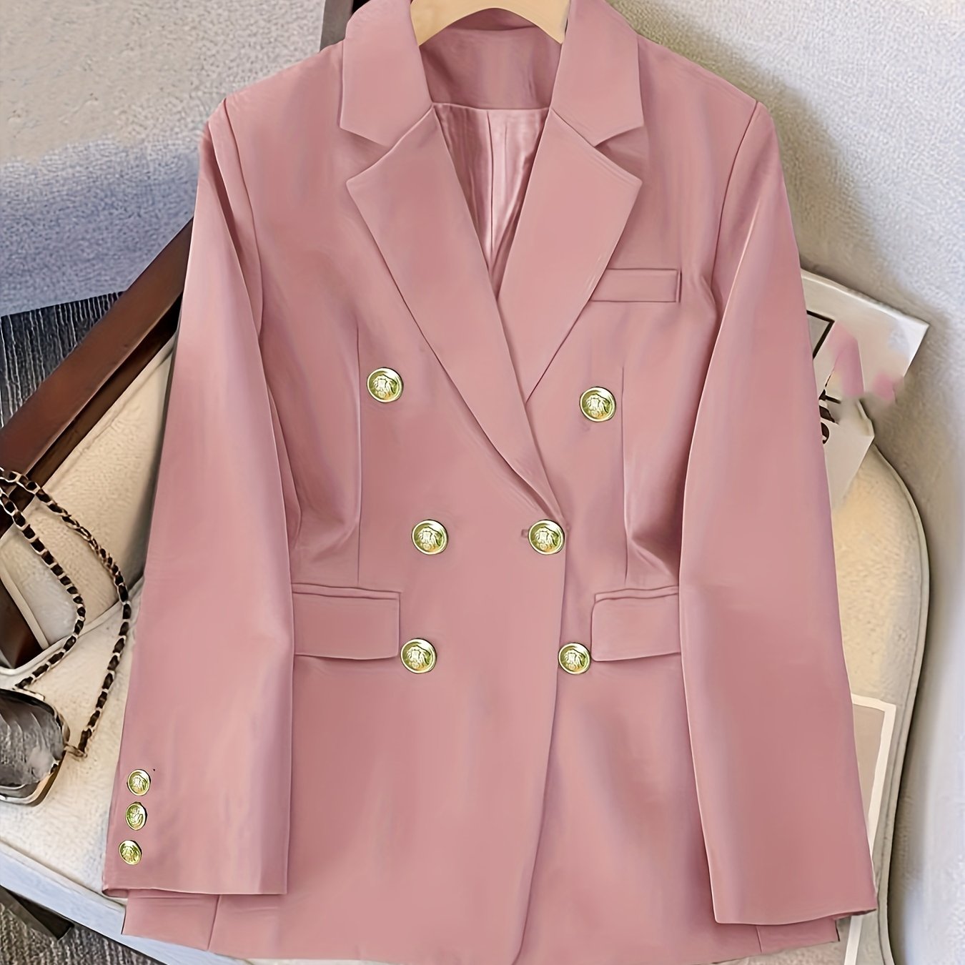 Women's 2024 Korean Style Slimming Blazer Jacket Solid Color Long Sleeve Spring Fall