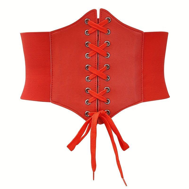 Women's Solid Color Elastic Waist Shaping Belt with Rivets for Casual and Party Wear