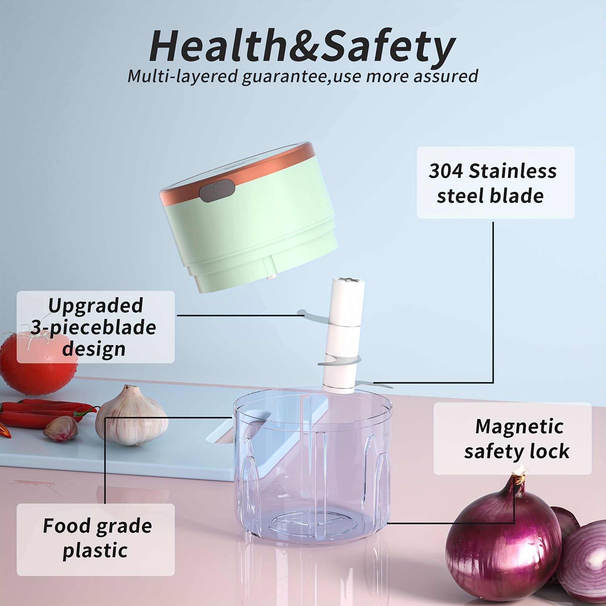 Electric Mini Garlic Chopper USB Rechargeable Stainless Steel Blades Safety Lock Ginger Chili Onion Grinder