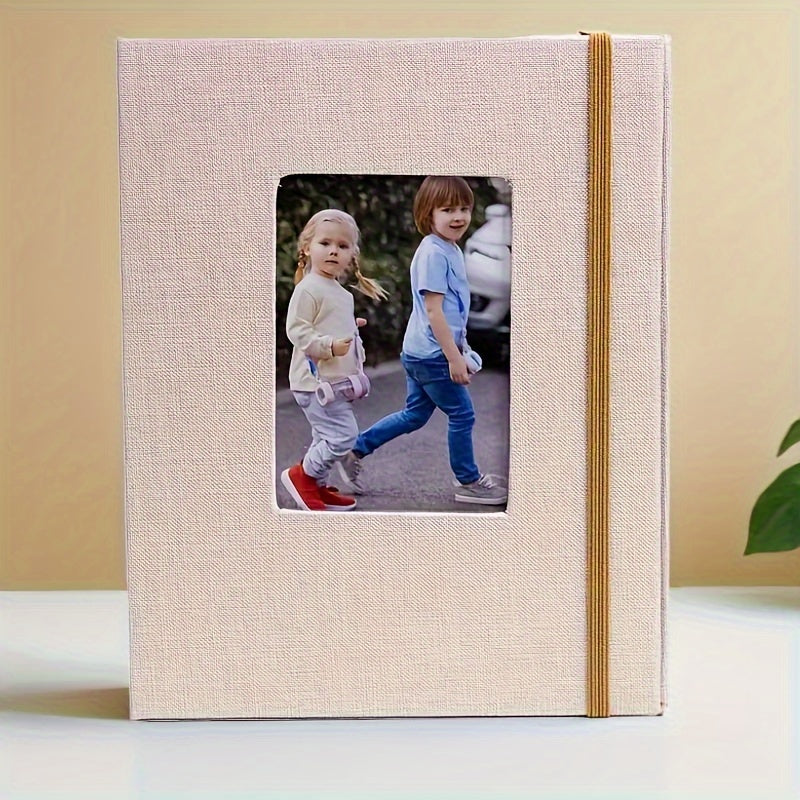 Льняной фотоальбом с передним окном - 10,01X15,01 см, без кислоты, 26 страниц, вмещает 52 фотографии - Идеально для детей, свадеб и семейных воспоминаний