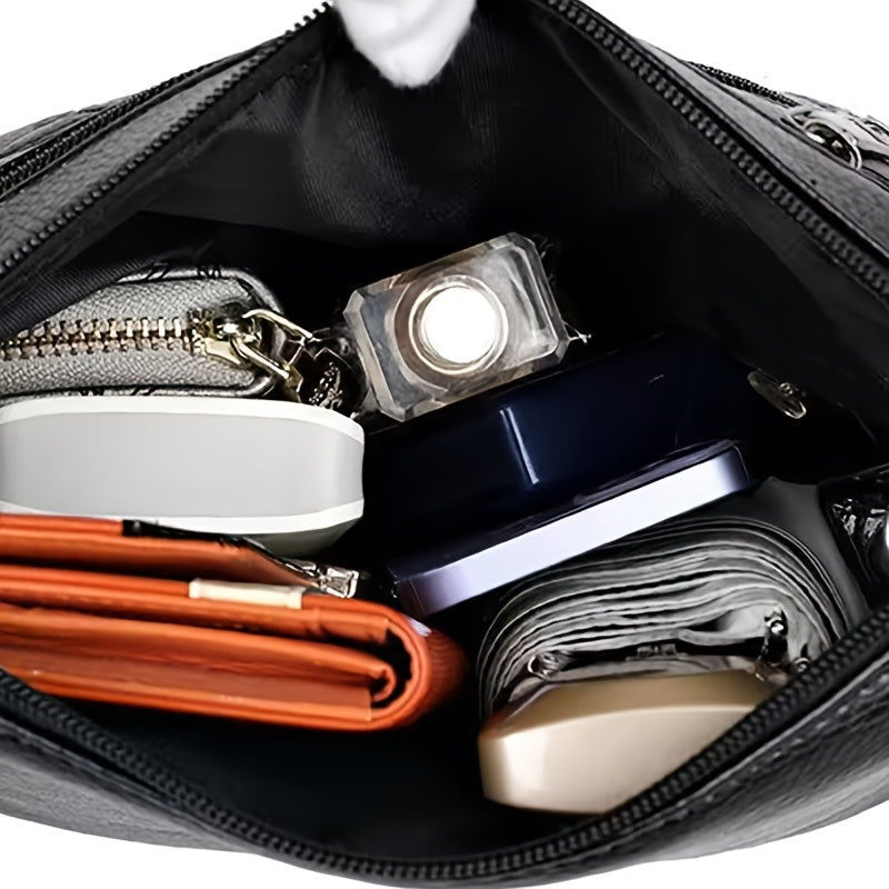 Black Nylon Crossbody Bag for Women with Tassel Lightweight Casual Purse