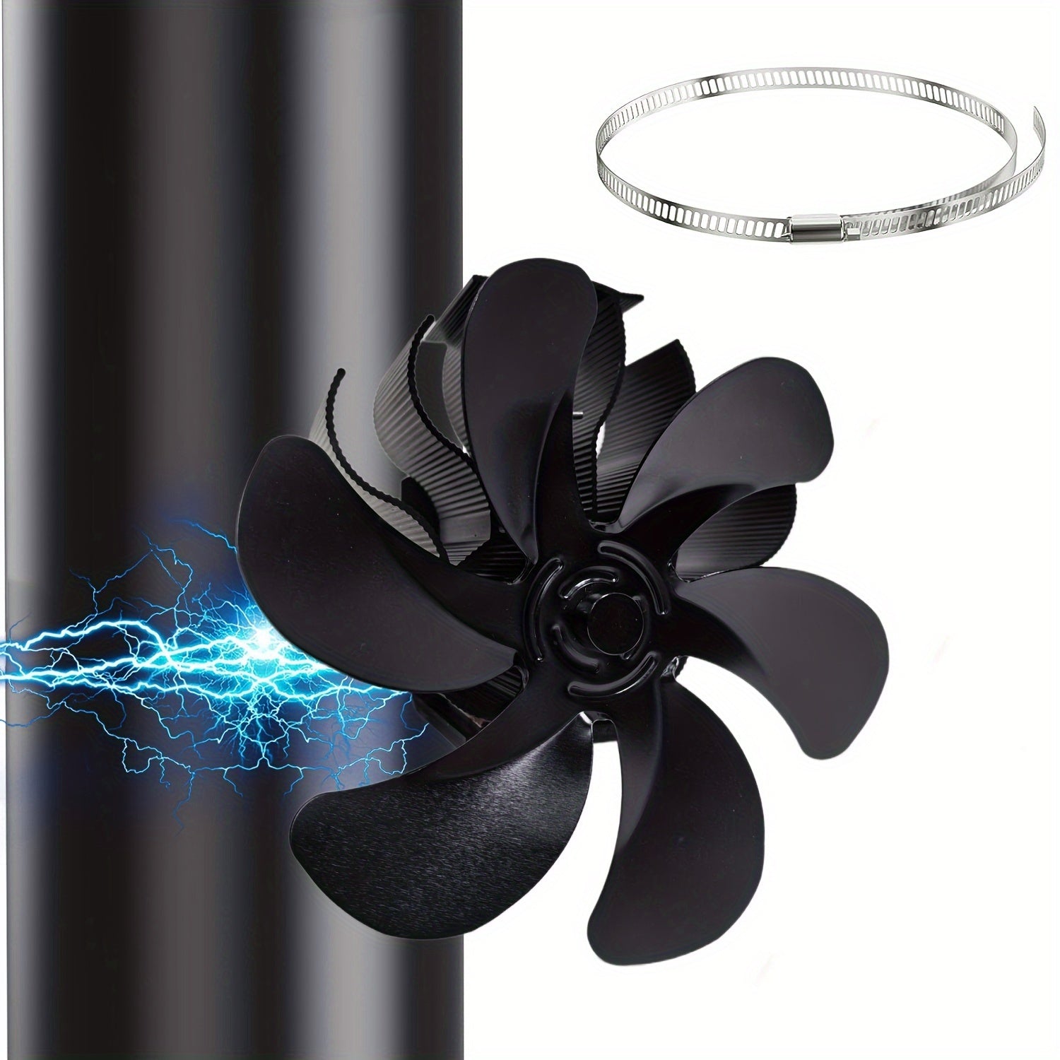 Polished Aluminum 6-Blade Stove Fan Heat Powered Fireplace Ventilation