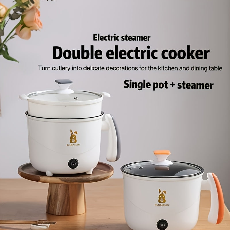 Cocina eléctrica 2 en 1 con cesta de vapor, antiadherente, multifuncional, vitrocerámica de inducción para freír, hervir, cocinar al vapor, cocción lenta, uso en dormitorio y hogar