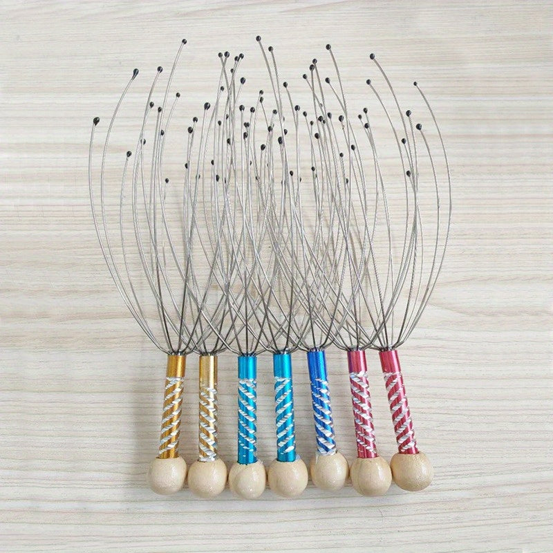 Set of 2 Wooden Handle Scalp Massagers with Rolling Balls for Relaxation and Itch Relief