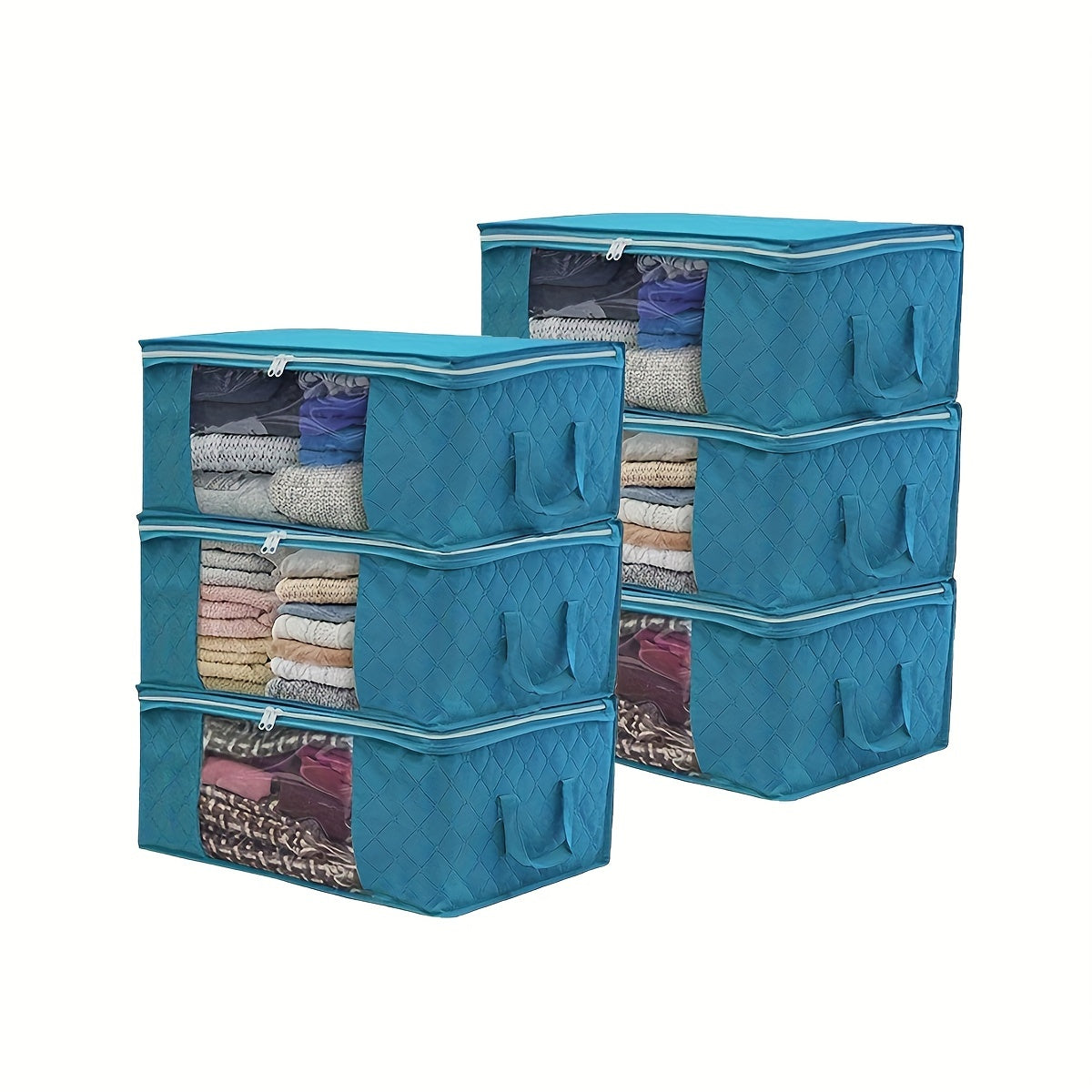 Bolsa de almacenamiento de ropa plegable con asa reforzada y ventana transparente 37L gris azul, organizador de armario para suéteres, abrigos y camisetas