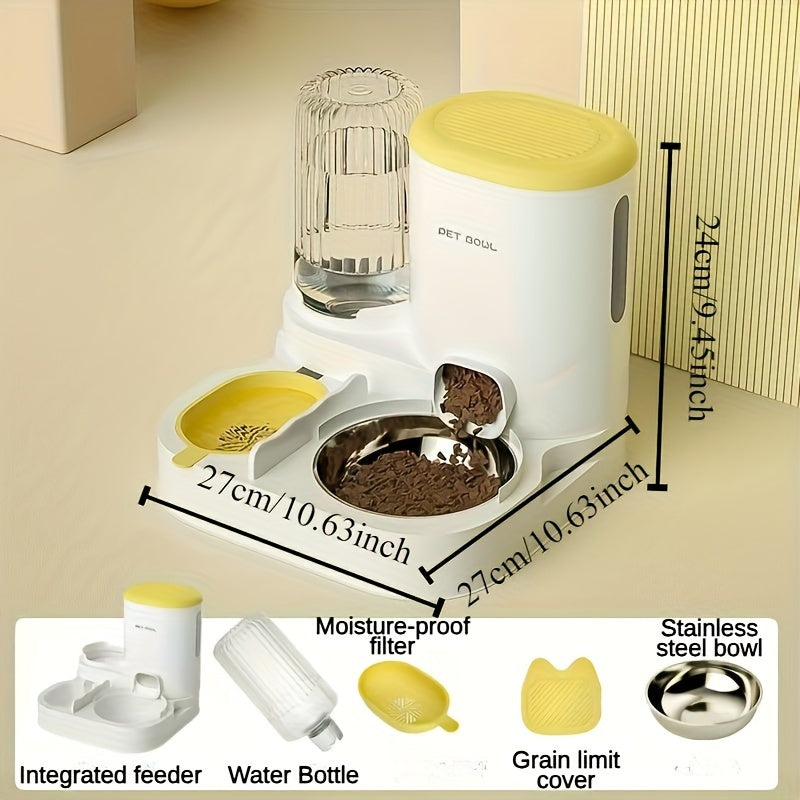 Avtomatik mushuk uchun oziqlantiruvchi va suv idishlari to'plami, ikki idishli, to'kilmaslik uchun siphon, plastmassa