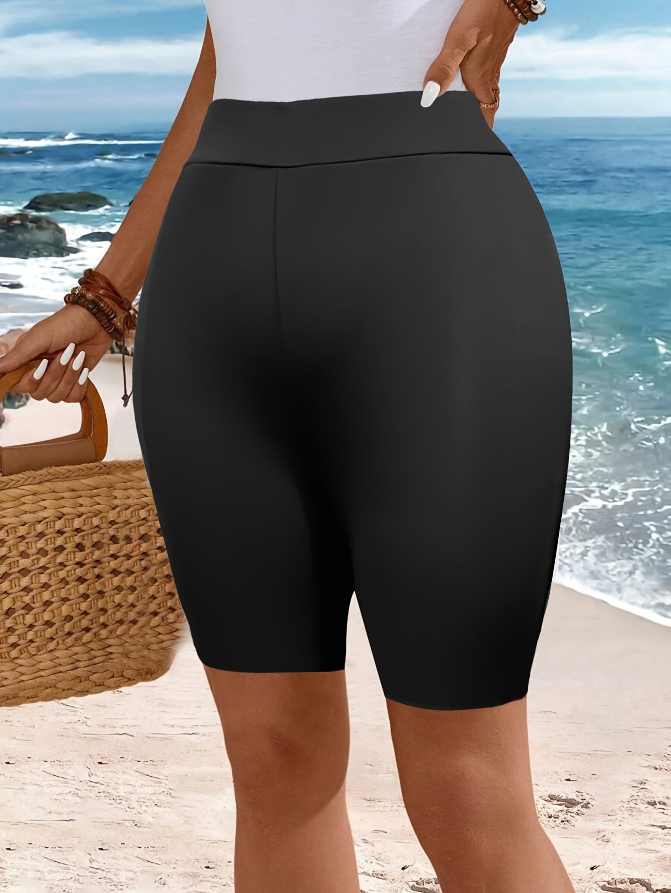 Plus Size Cotton Stretch Capri Leggings for Women Solid Color Comfortable Fit