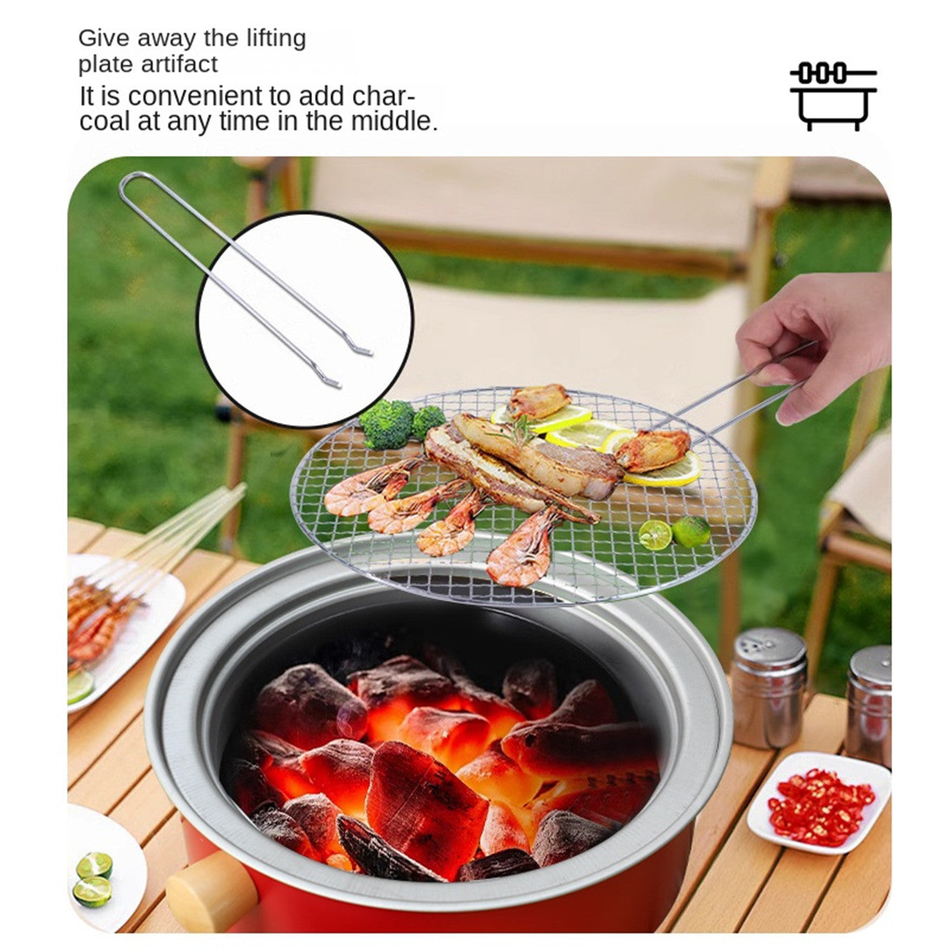 Stainless Steel Charcoal Grill Set for Indoor Outdoor BBQ Fire Pit Camping