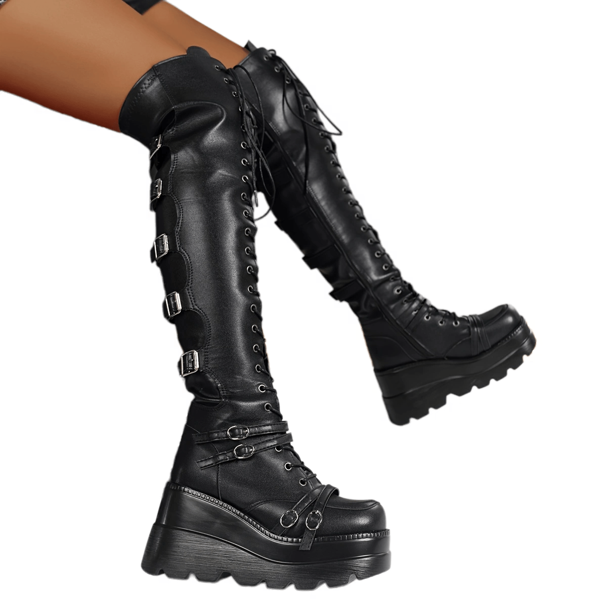 Women's Gothic Punk Boots Leather Look Side Zipper Platform Festival Footwear
