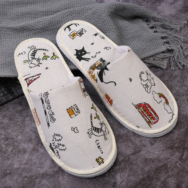 Non-slip Printed Linen Disposable Slippers for Hotel and Homestay Use