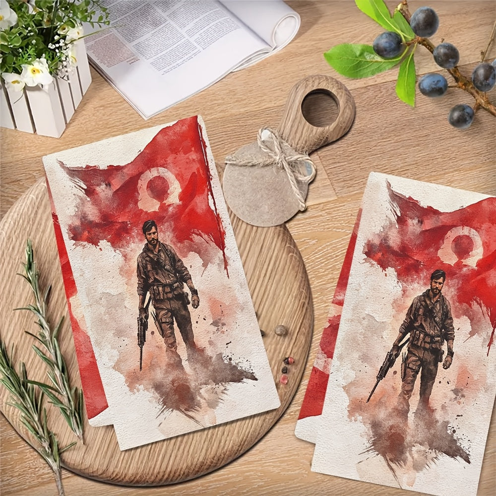 Set of 2 Ultra Soft Kitchen Towels Turkish Flag Design 40x60cm Absorbent