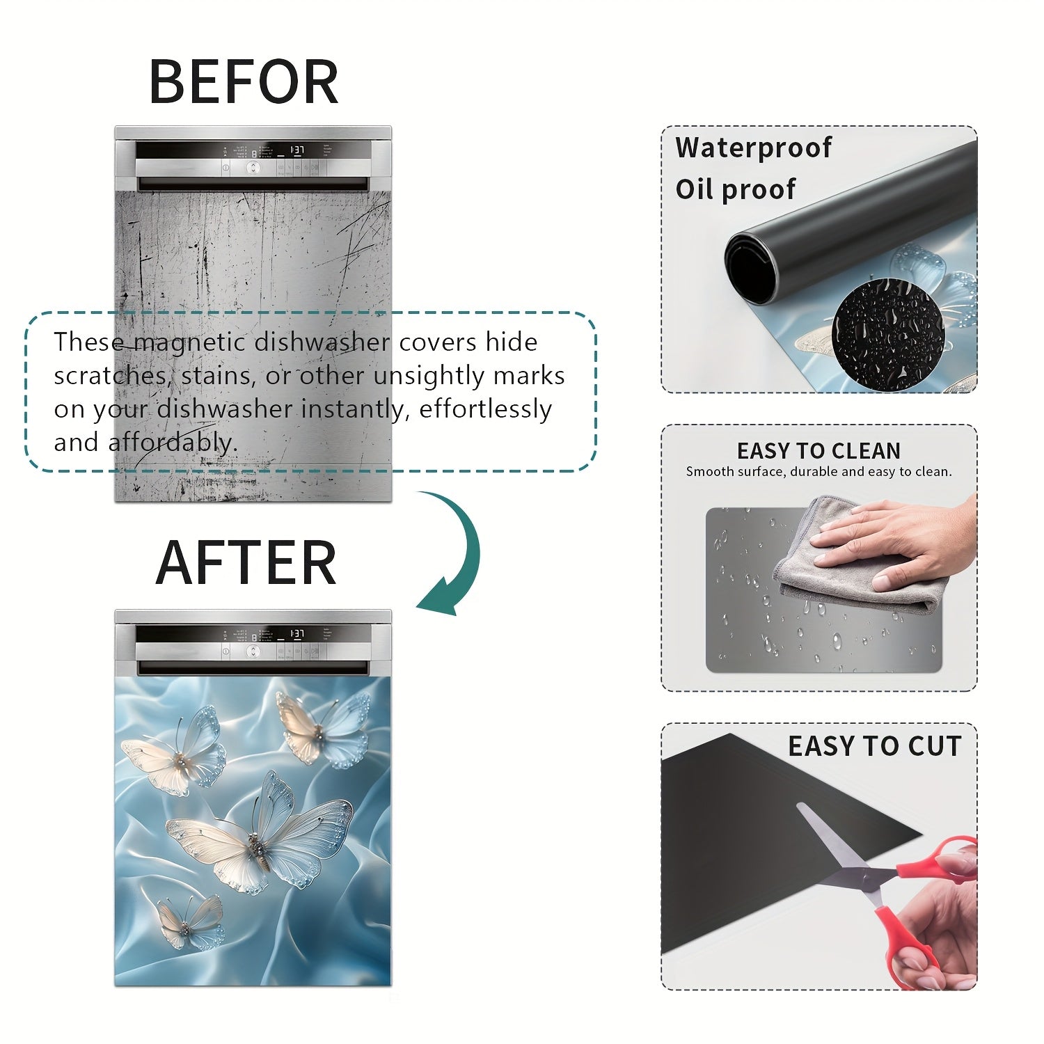 Qushcha Gul Magnitli Pishirish Mashinasi Eshigi Qopqog'i Yopishqoqlikdan Himoyalovchi Qayta ishlatiladigan PVC Oshxona Dekori 58x65 sm