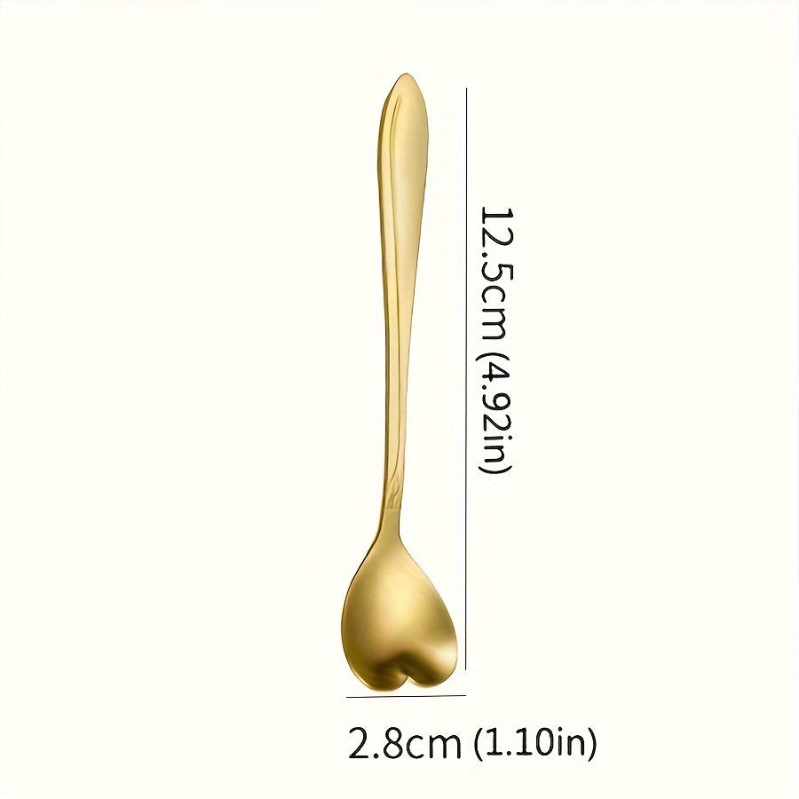 Set of 8 Golden Stainless Steel Spoons Heart Design for Coffee Tea Desserts
