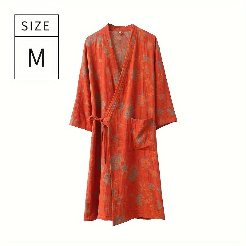 Мягкий и впитывающий хлопковый халат с цветочным принтом для лета, идеален для использования в ванной и спальне.