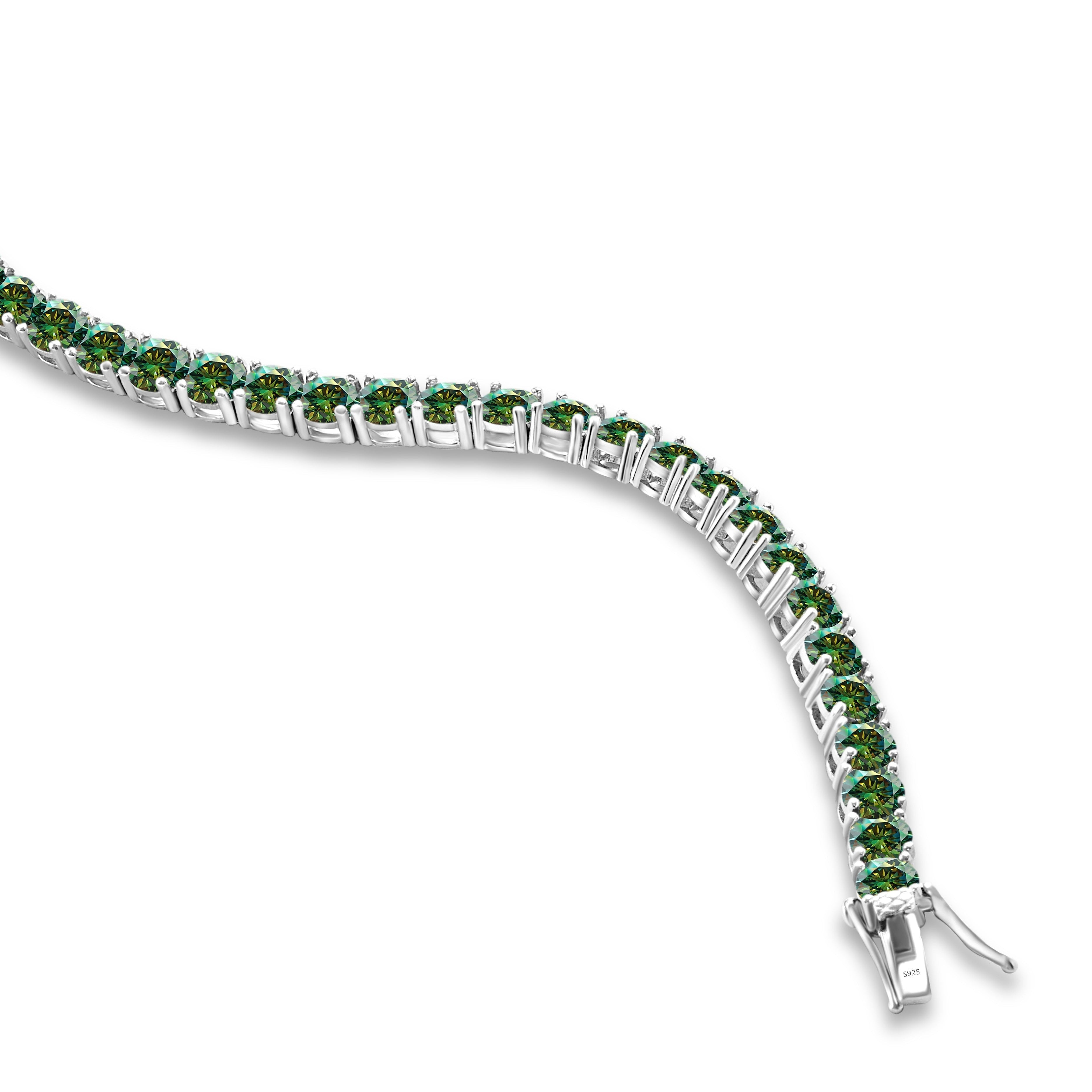 Sterling Silver Hip Hop Tennis Wristband with Green Moissanite for Men Women Jewelry