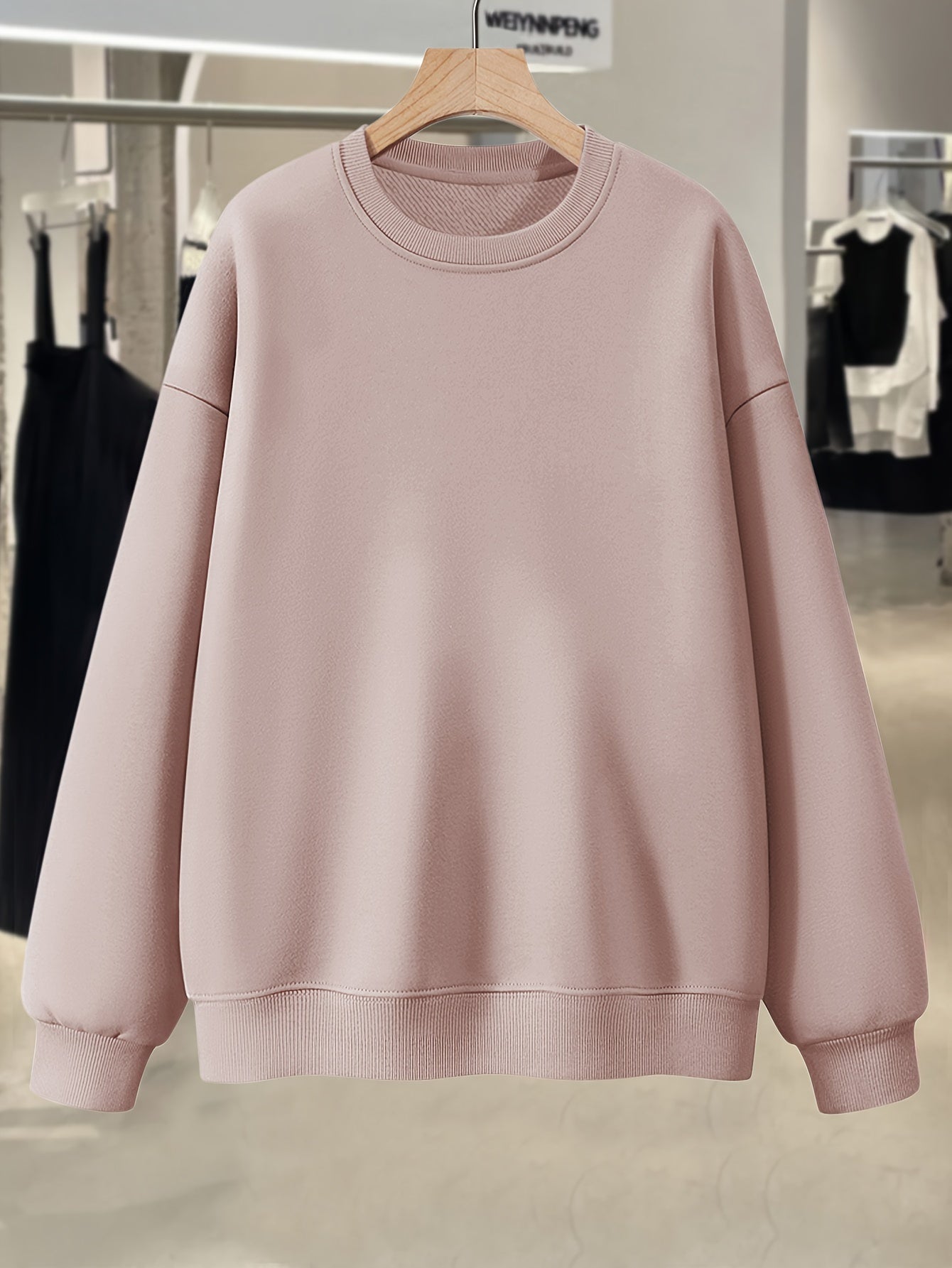 Plus Size Women’s Crew Neck Sweatshirt Solid Color Casual Fall Spring