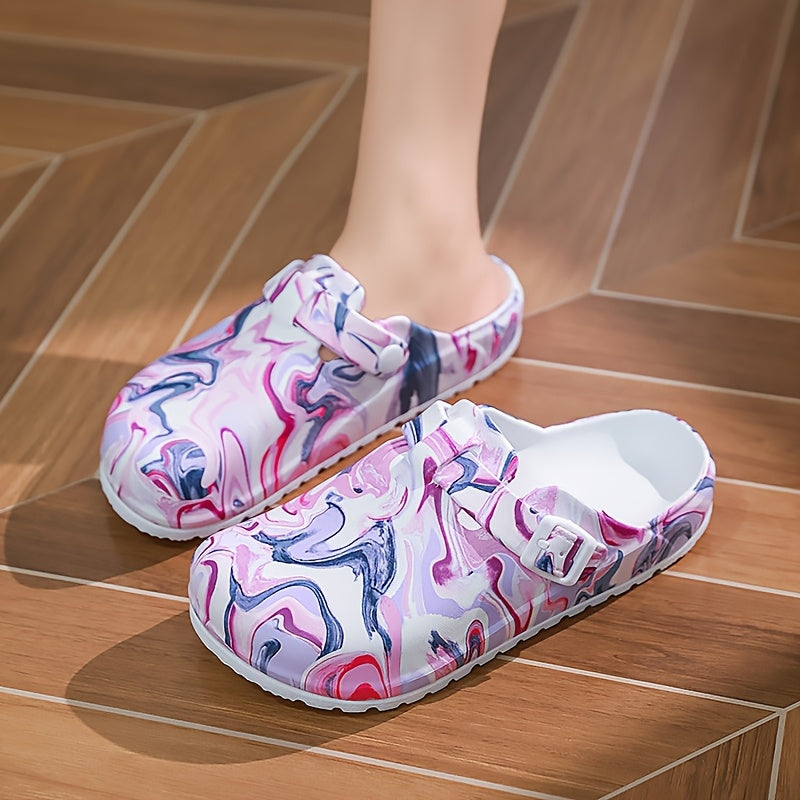 Women’s Summer Tie-Dye Clogs With Floral Design And Thick EVA Soles