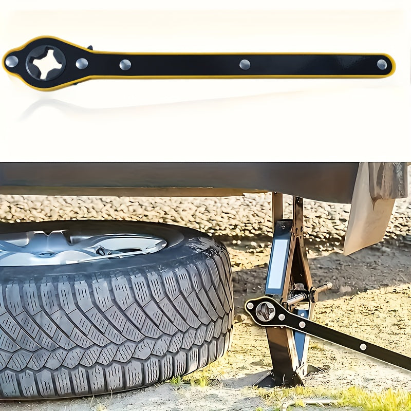 Heavy-Duty Steel Car Jack Ratchet Wrench Tire Repair Tool with 360° Rotation