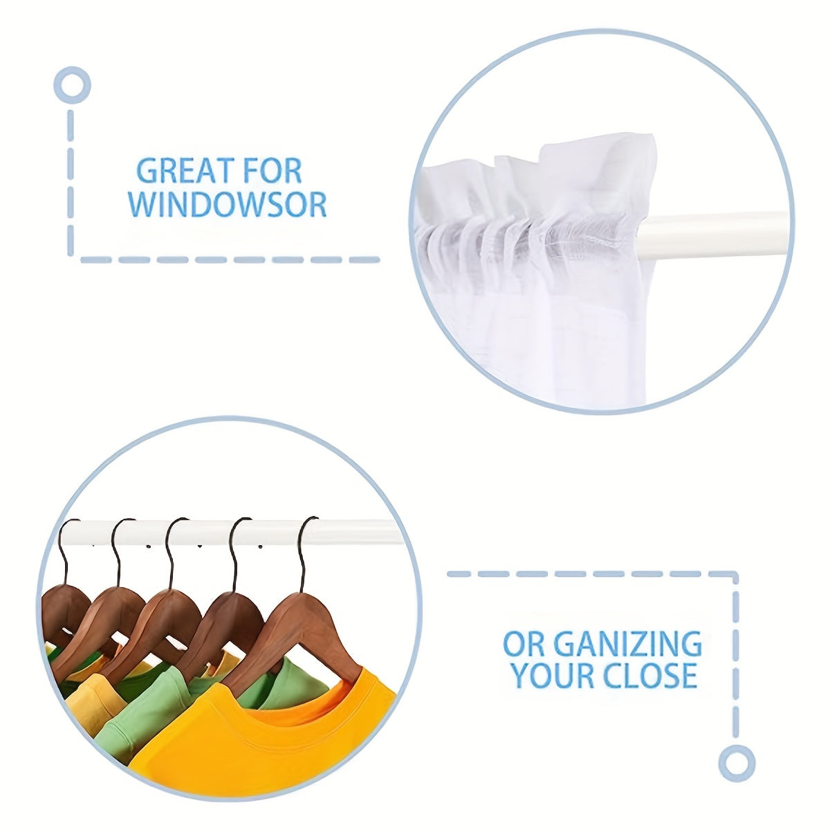 Barra de cortina telescópica con tensión de resorte para instalación sin taladro, barra de cortina ajustable corta y larga