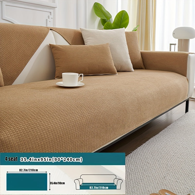 Water-Resistant Velvet Sofa Cover for 1-4 Seat L-Shaped Sofas Pet-Friendly Non-Slip Machine Washable Gray Textured Fabric