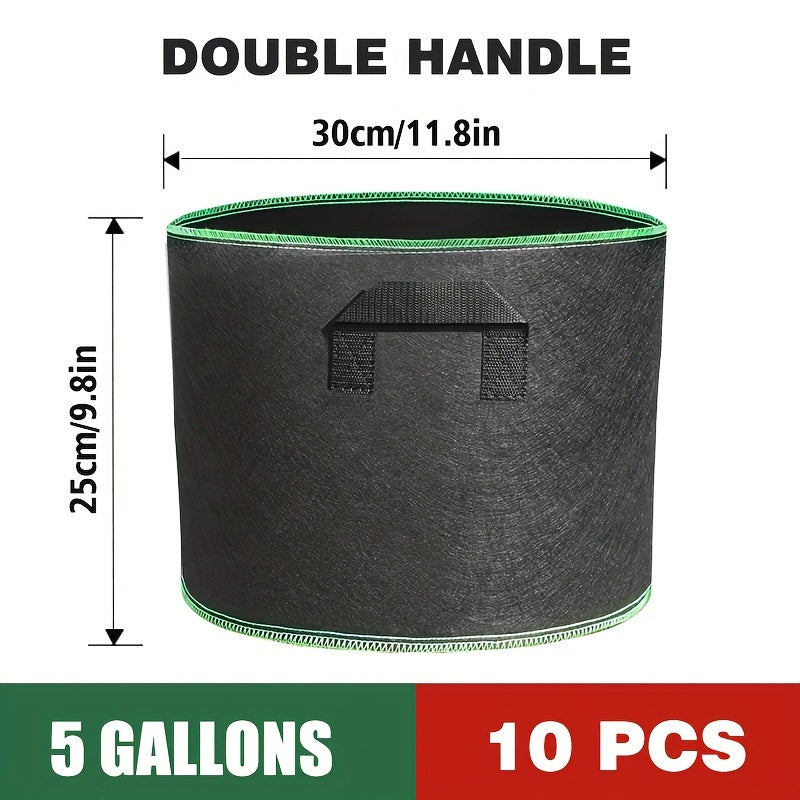 Turli o'lchamlarda mavjud bo'lgan mustahkam o'simlik yetishtirish sumkalari, turli xil gullar, sabzavotlar va boshqalar uchun ekish uchun bezakli chetlar bilan.