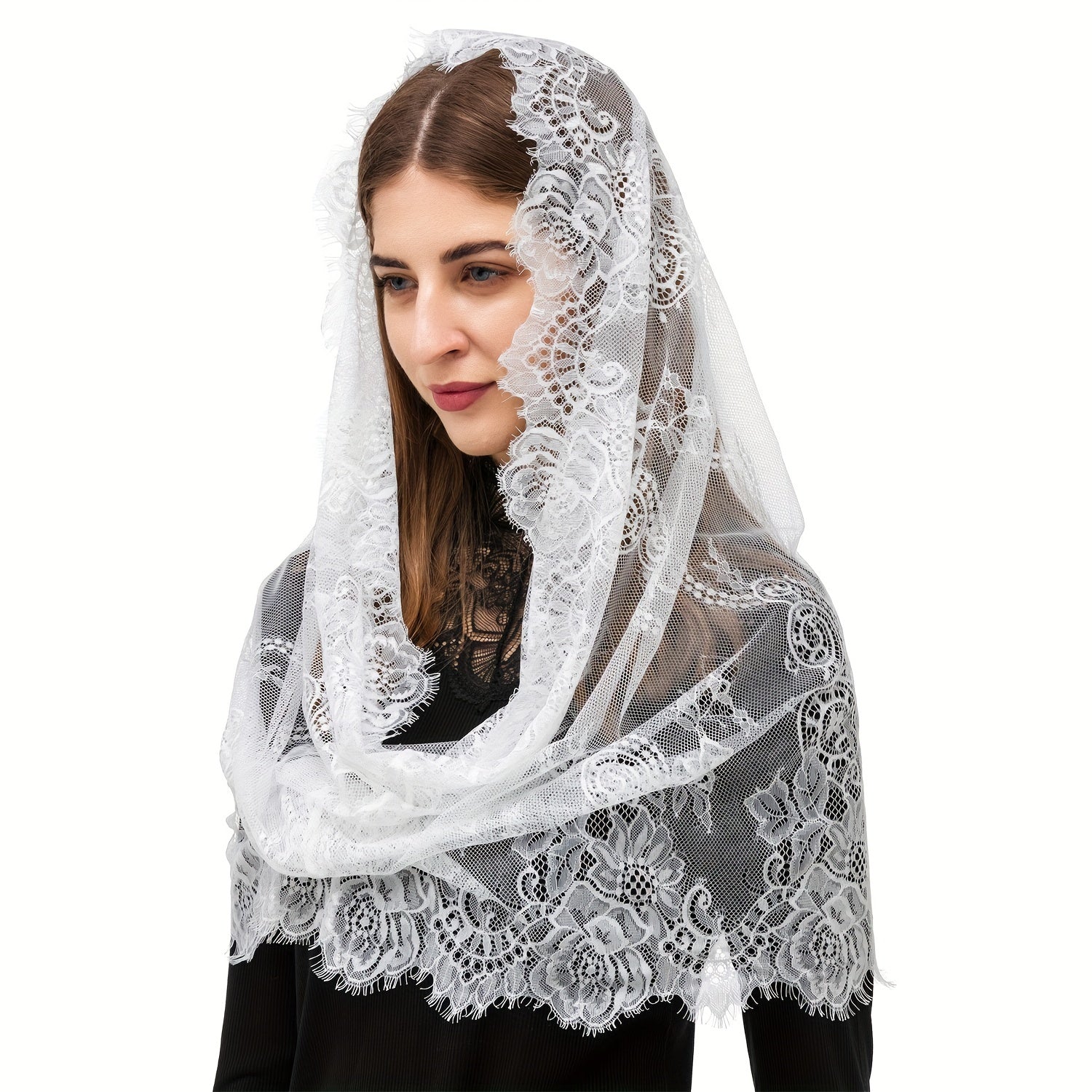Lace Mantilla Veil with Vintage Style Infinity Shape for Latin Mass and Women