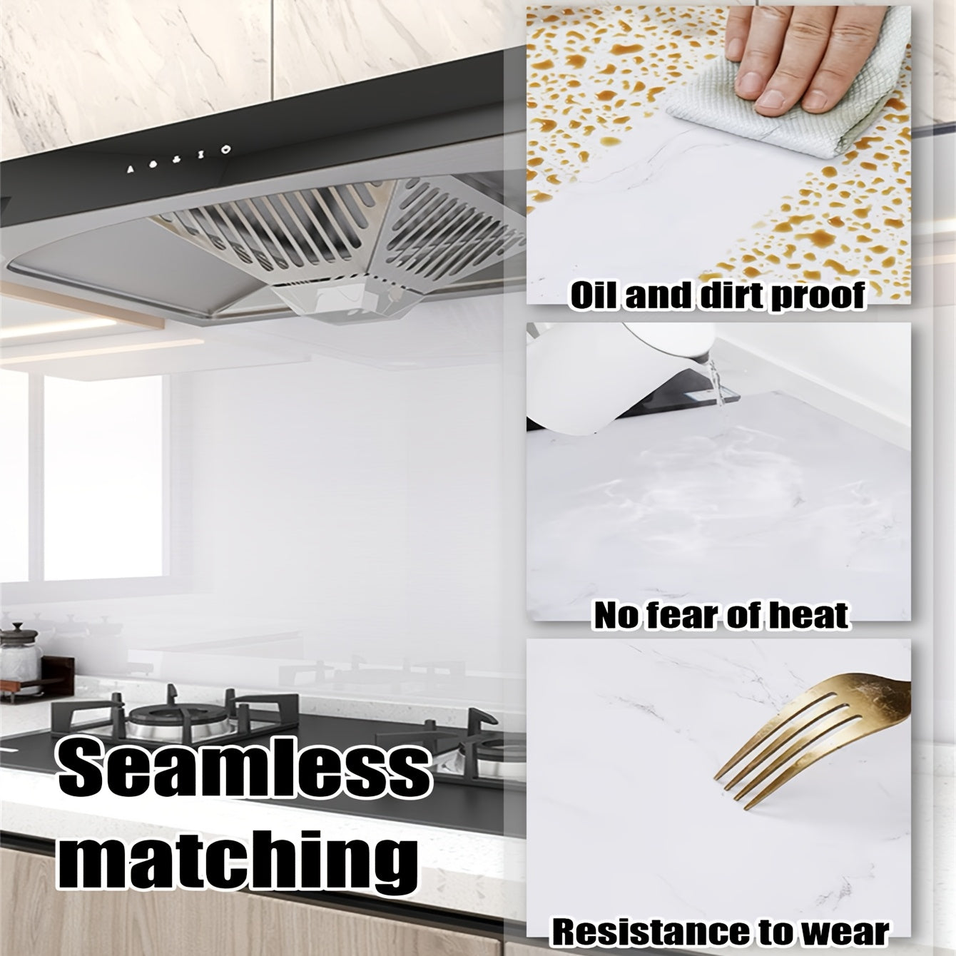 Self-Adhesive Vinyl Wallpaper Waterproof Heat-Resistant Removable for Kitchen Countertops and Cabinets