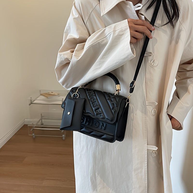 Women's Crossbody Bag with Coin Purse Braided Handle Gold Hardware Black Brown