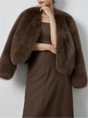 Women's Light Beige Faux Fur Trim Coat for Winter