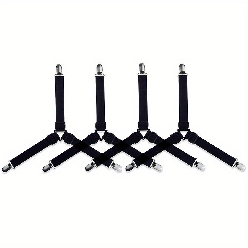 Adjustable Bed Sheet Holder with Elastic Strap Anti-Slip Clip for Sofas and Beds Black Nylon