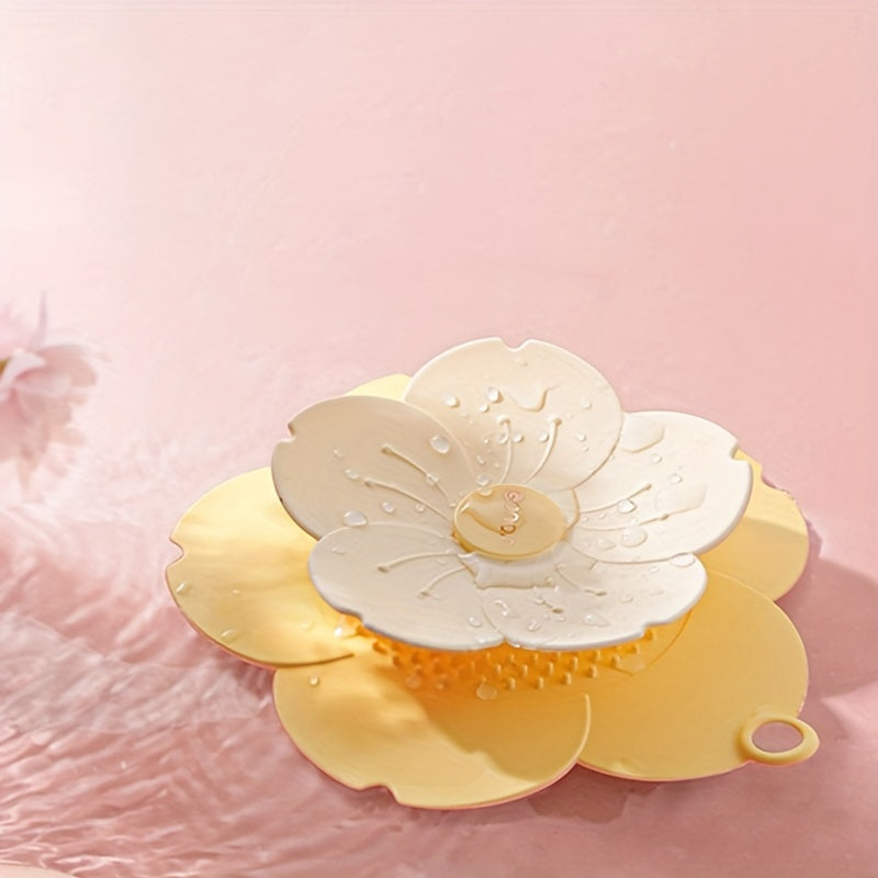 Cubierta de desagüe con forma de flor de cerezo con sello ant odor y recolector de cabello para baño
