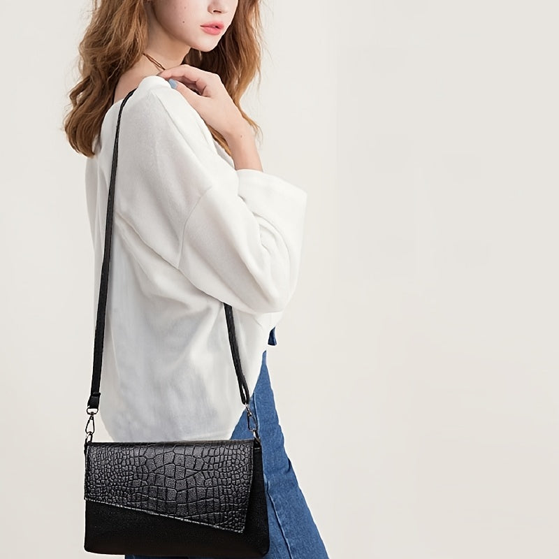 Women's Crocodile Pattern Crossbody Bag and Clutch with Phone Wallet Black PU Urban Style