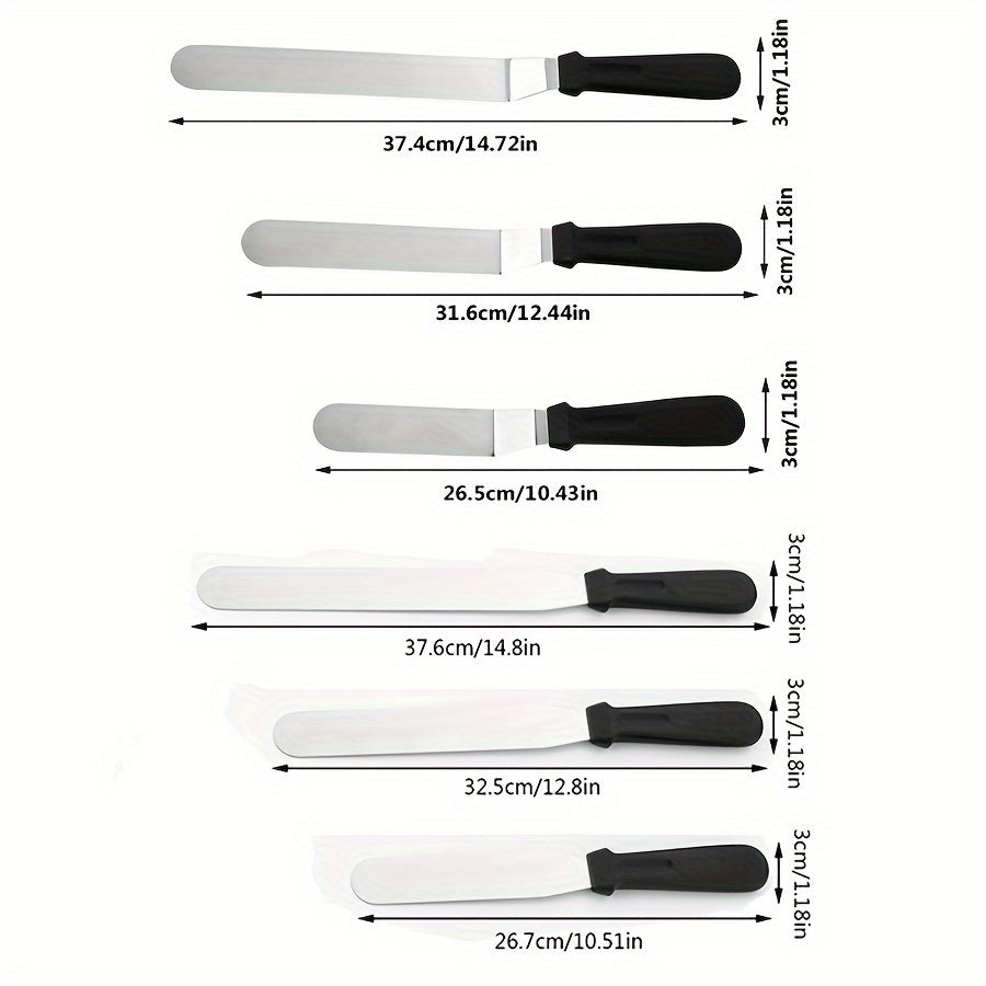 Set of 3 Stainless Steel Cake Scrapers for Decorating, Straight and Curved