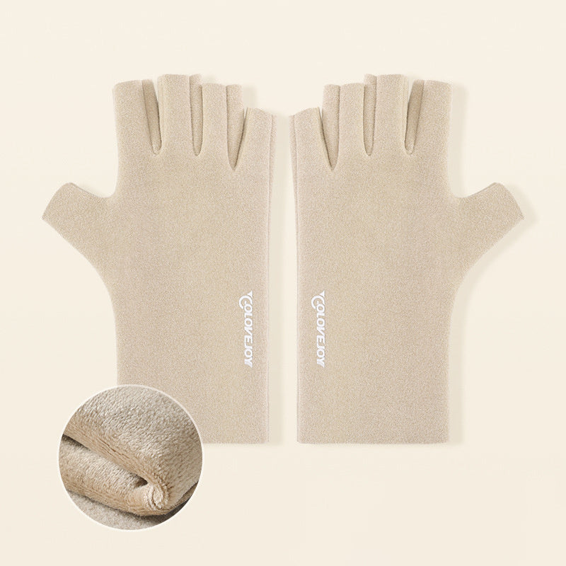 Long Velvet Fingerless Gloves Windproof Warm Touch Screen Compatible