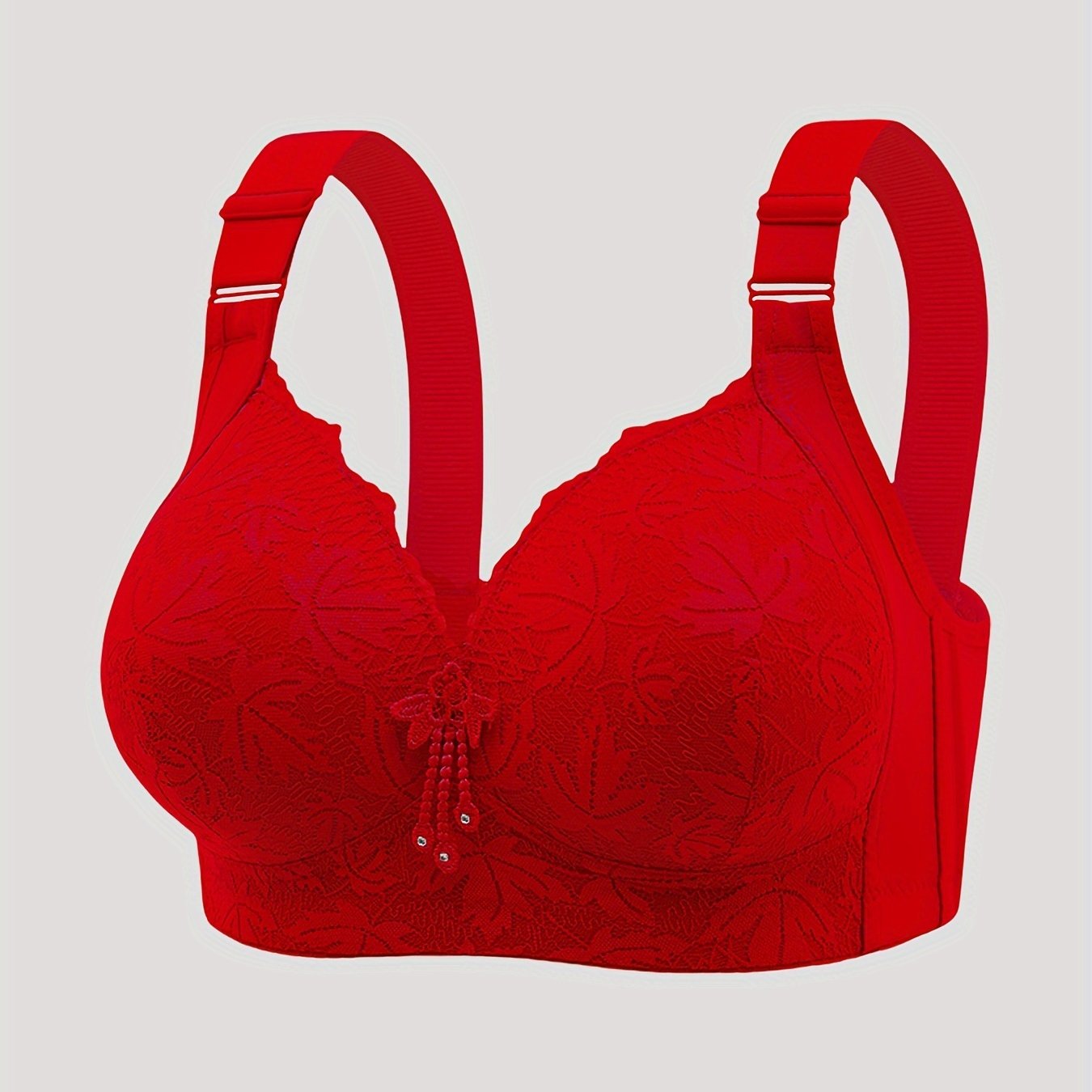 Women's Floral Lace Wireless Push-Up Bra Breathable Satin Tassel Lingerie