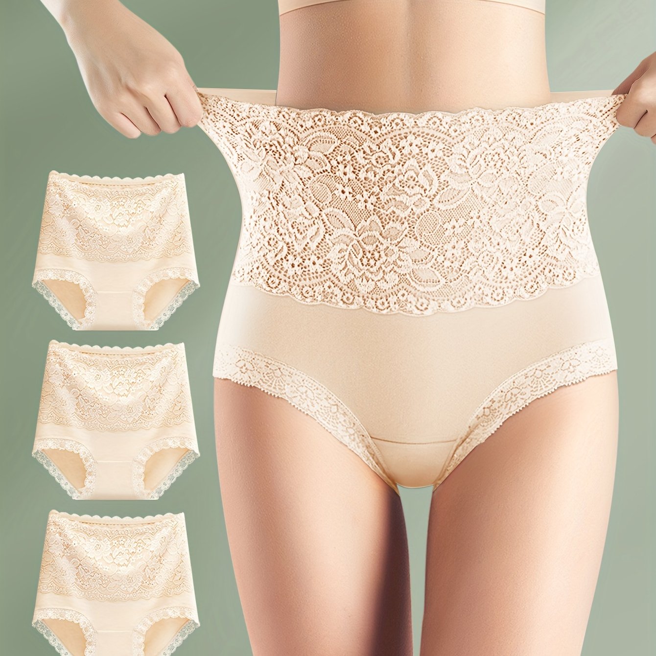 Set of 3 High-Waisted Tummy Control Lace Panties for Women