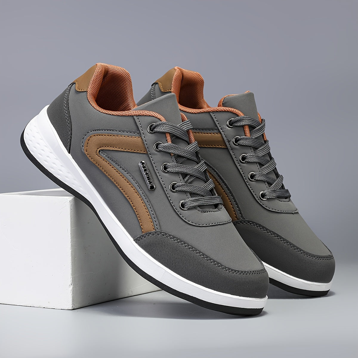 Men's All-Season Casual Sneakers with Geometric Design and Lace-Up Closure