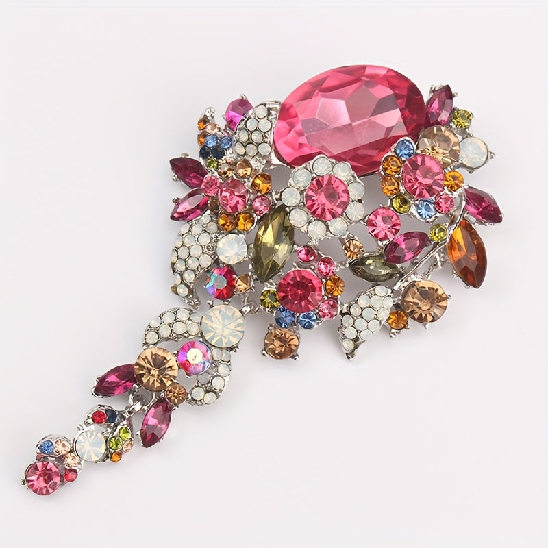 Large Rhinestone Brooch Pin with Sparkling Stones for Women